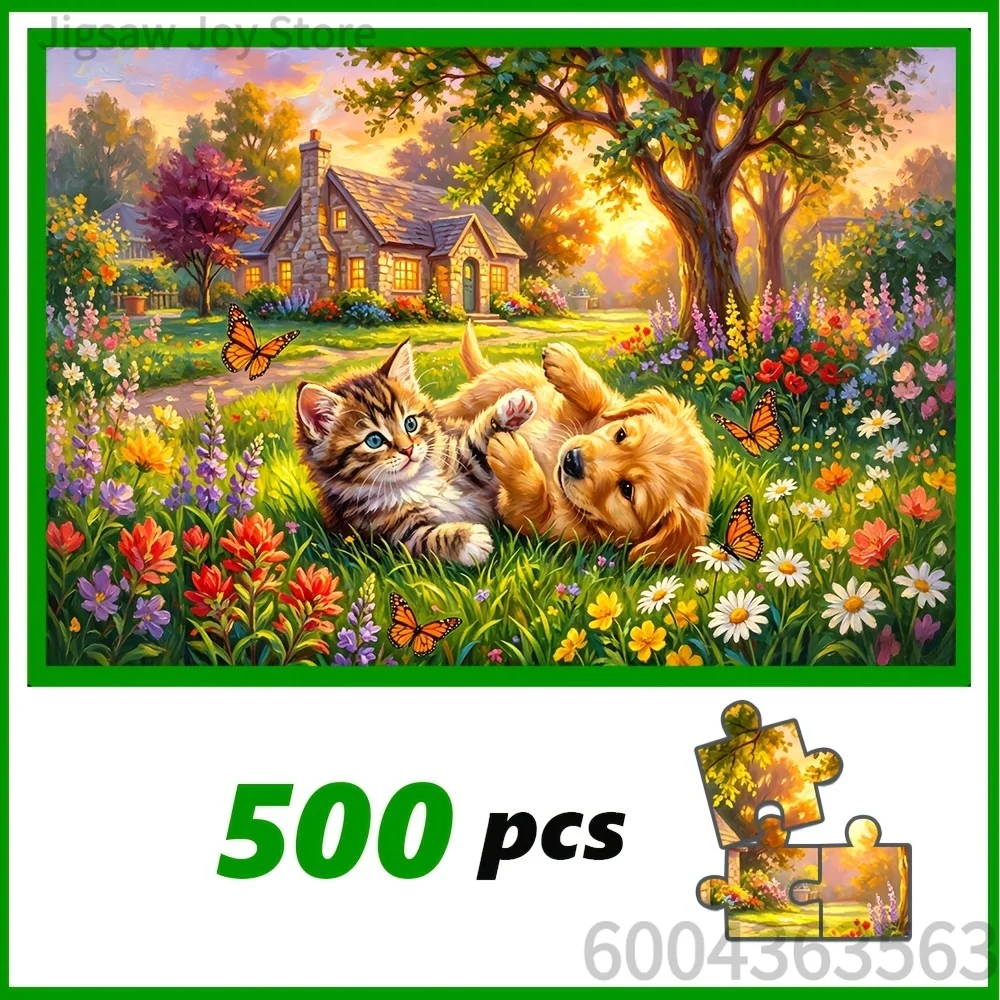 Beautiful Countryside Landscape & Cozy Pet Life Mosaic Puzzle Stress Relief Desktop Ornament Hobby Collection For Adults
