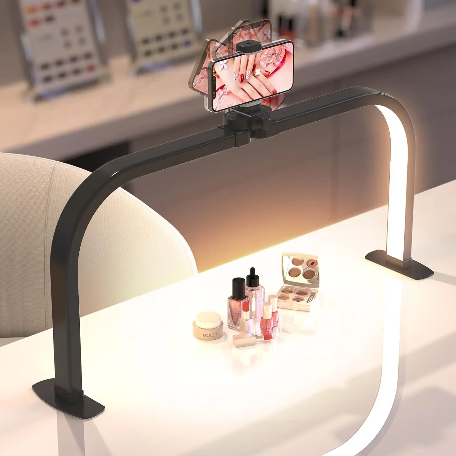 

Большой полумесяц мощностью 40 Вт для стола для ногтей с держателем для телефона для лампы для ногтей, складная технология Arch Moon Light для профессионального маникюра