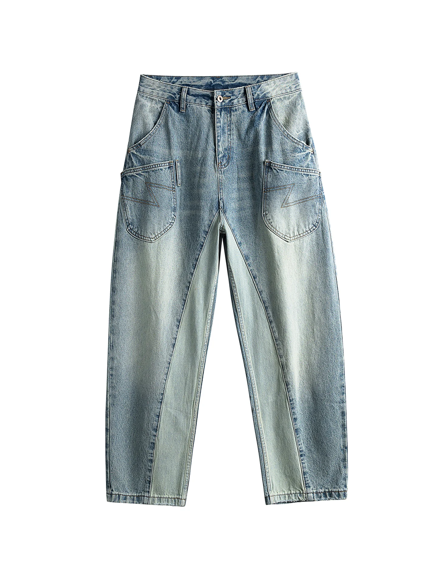 

Retro American Waed Splicing Jeans Men's Spring Street Sle Loose Knife Long Pants Casual Cotton Polyester Blend