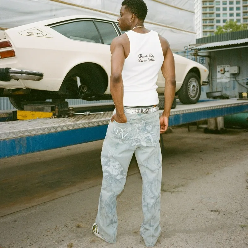 Y2k ريترو فضفاض الجينز العصرية كيوبيد الملاك نمط الرجال النساء السراويل الأمريكية الهيب هوب الشارع الشهير للجنسين عادية مستقيم الساق الجينز