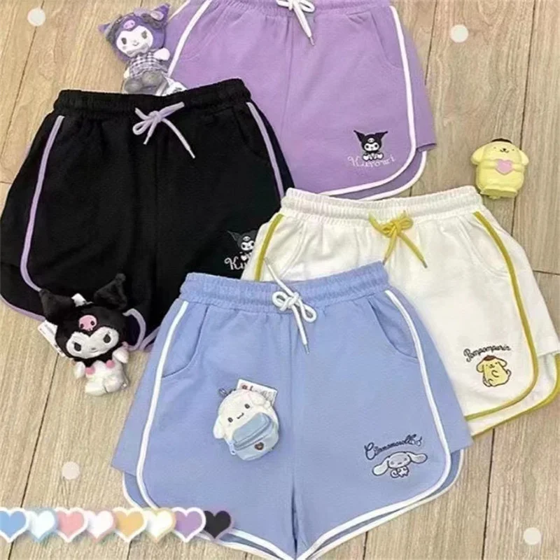 Sanrio Cartoon Anime Characters Kawaii Kuromi My Melody Cinnamoroll Fashion Casual Pants High Waist Shorts Sweatpants Gift