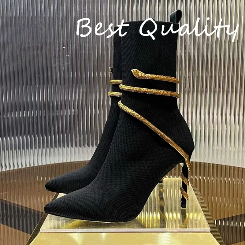 Women's High-heeled Shoes Sharp pointed and slender heel Genuine leather sole Snakehead entanglement Sexy Party Dress Shoes