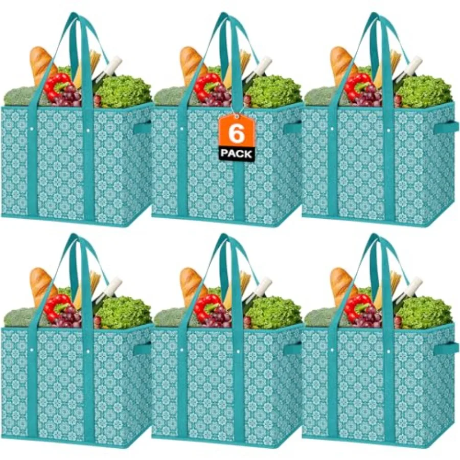 

Reusable Grocery Bags [6 Pack] Large Water Resistant Foldable Shopping Tote Bags for Grocery Clothes Shoes and Picnic Use Durab