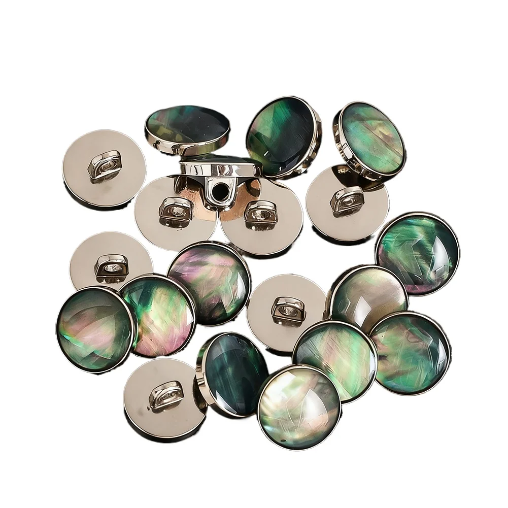 10pcs Ocean Iridescent Button Resin Abalone Shell Luster Metal Shank Buttons Coat Cufflinks Sewing Scarpbooking Embellishment