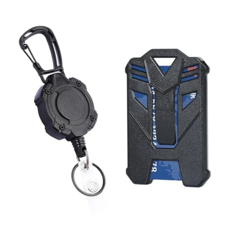 

ID Badge Holder with Heavy Duty Retractable Clip and Clear Card Window, Tactical Carabiner Retractable Keychain, ID Card Holder