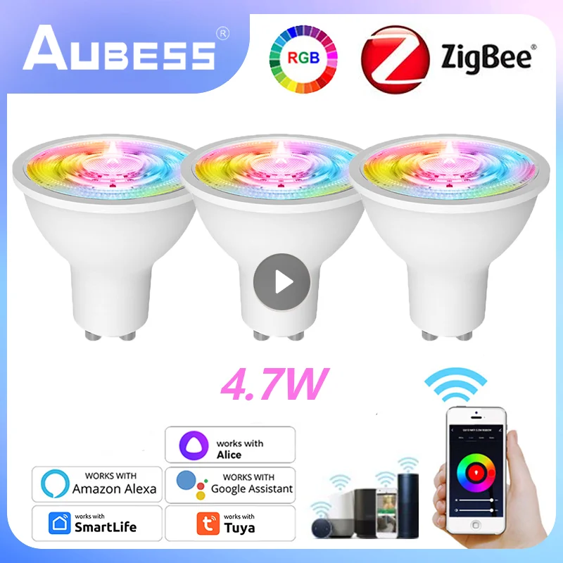 Tuya GU10 ZigBee Smart LED Bulbs RGB C+W 4.7W White Dimmable Lamps Smart Home Life APP Control Light Bulbs Voice Alexa Google