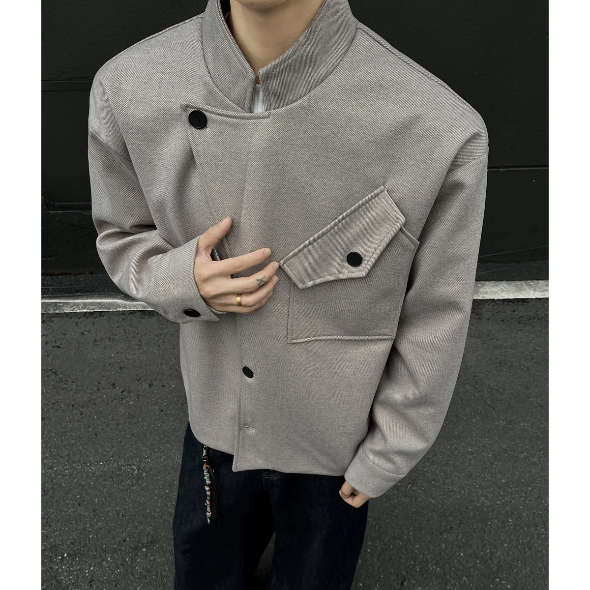 

Модная зимняя шерстяная куртка для мужчин с воротником-стойкой, однобортные шерстяные куртки, свободная уличная одежда, социальное пальто, мужская одежда