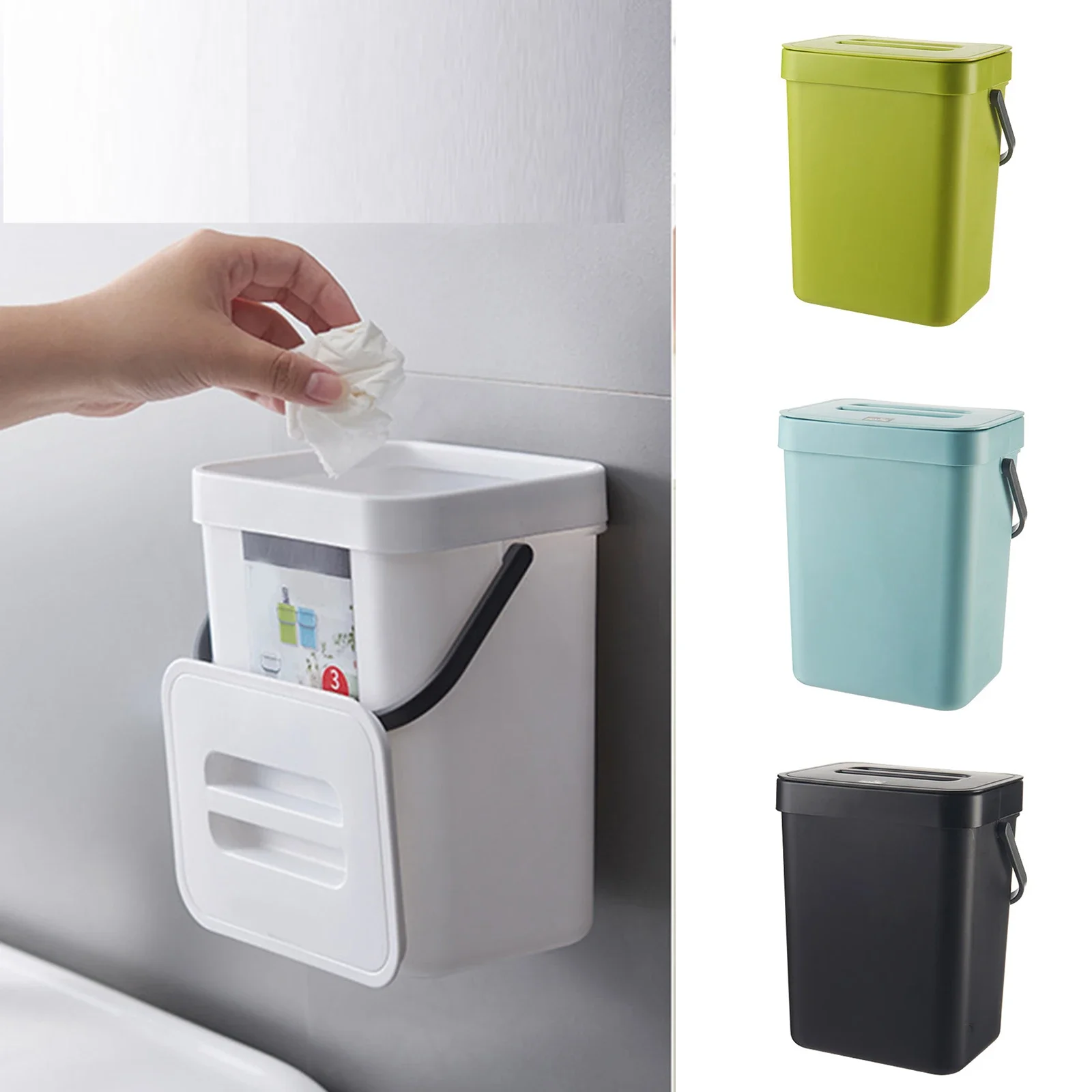 Wall Mounted Hanging Trash Bin for Home Kitchen Cabinet Door with Lid Kitchen Trashs Bin Garbage Cans Counter Bins Trash Can