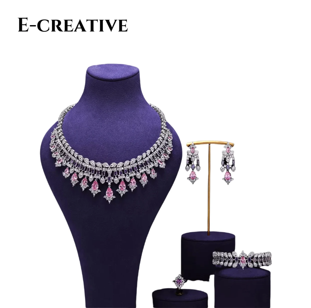 

4pc2025 New Luxury Jewelry Set with Colored Zircon Necklace and Earrings Set Wedding Party Banquet Jewelry
