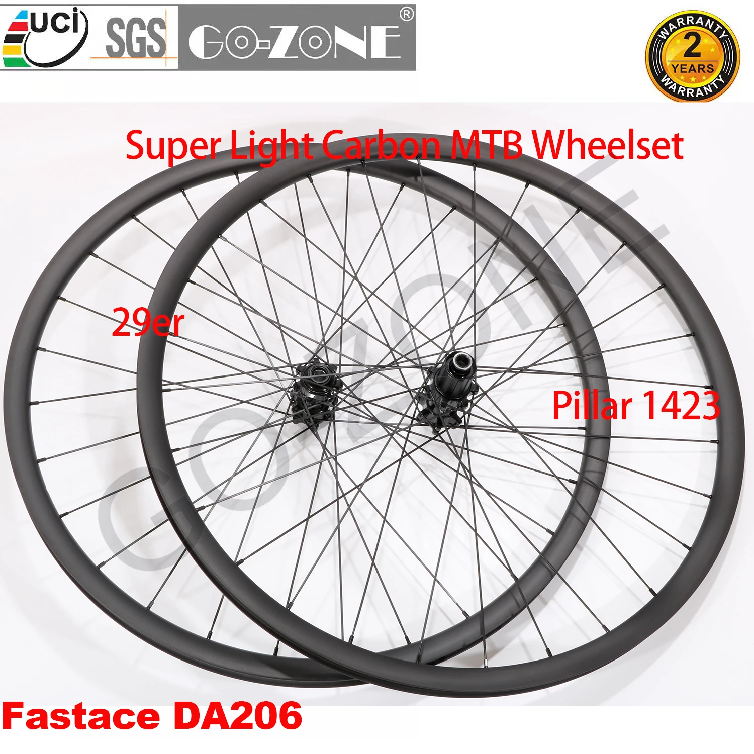 

Super Light Tubeless Disc Brake 29er Carbon MTB Wheels Fastace DA206 Pillar 1423 Thru Axle / Quick Release MTB Wheelset 29 inch