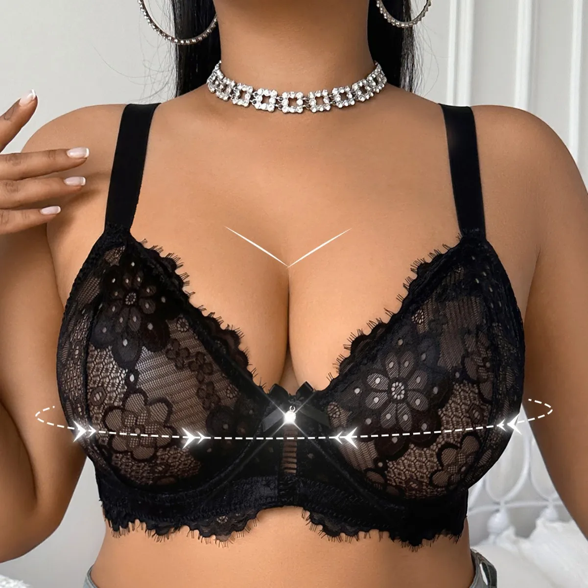 

Сексуальный кружевной бюстгальтер на косточках для женщин, без подкладки, с тонкими чашками, глубоким V-образным вырезом, пуш-ап, больших размеров, с боковой поддержкой