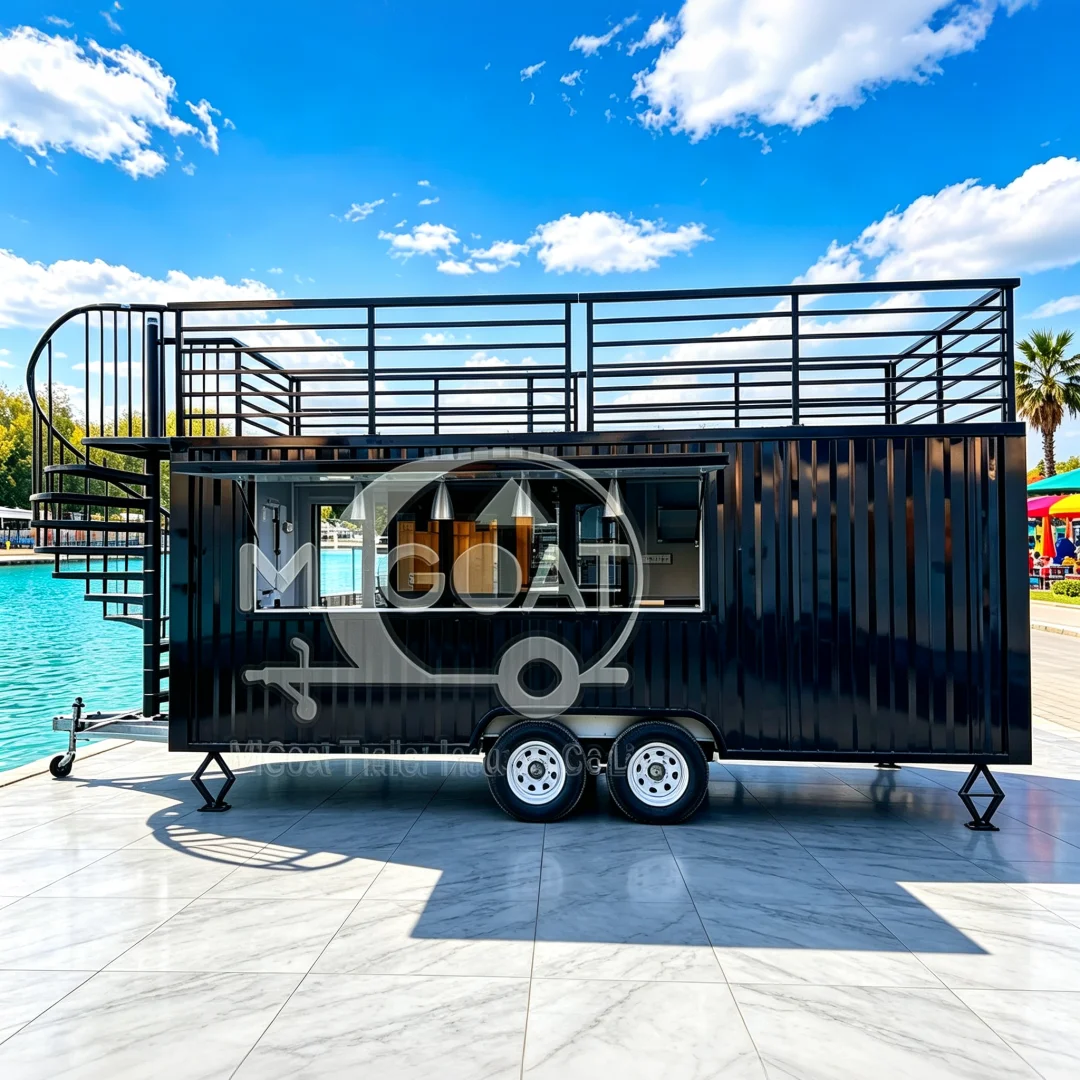 Black Tandem Axle Mobile Food Trailer  Commercial Food Cart For Night Market Bazaar Outdoor Mobile Catering Business