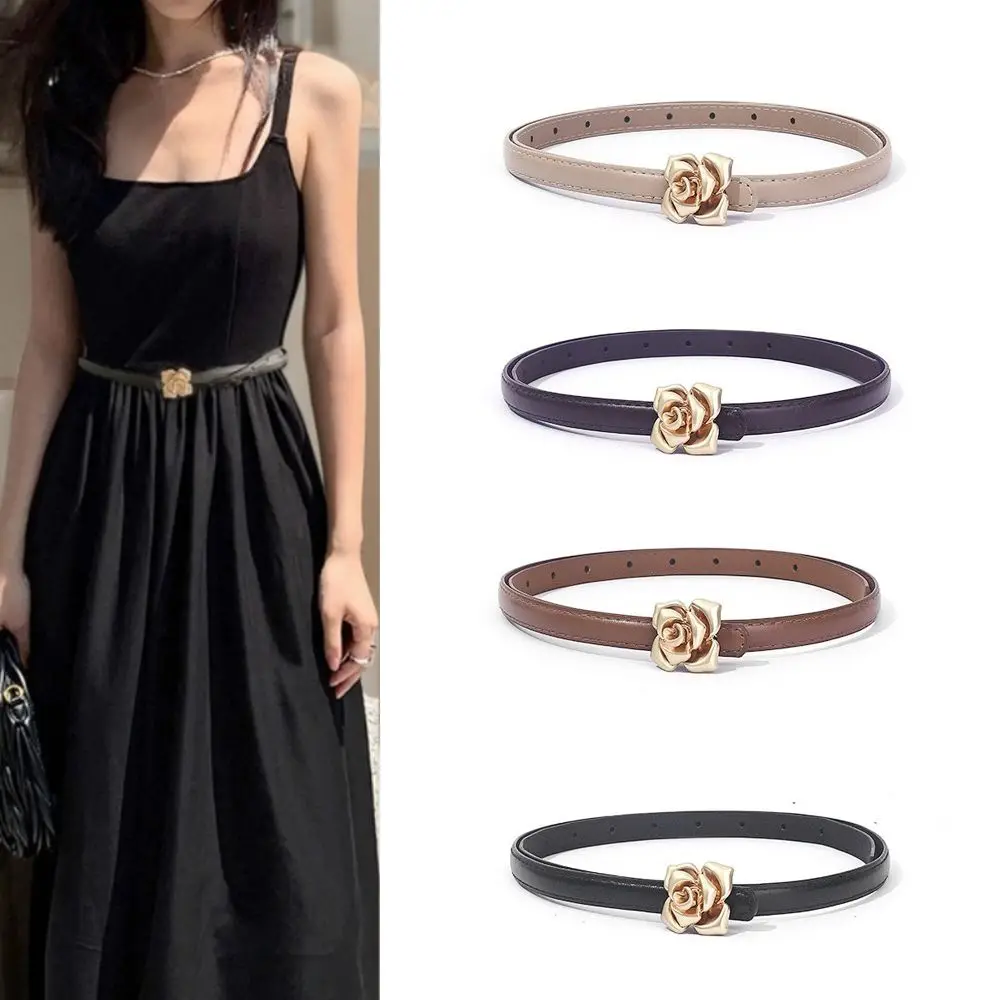 

Retro Rose Design Leather Belt PU Luxury Design Thin Belt Versatile Casual Dress Belts for Women