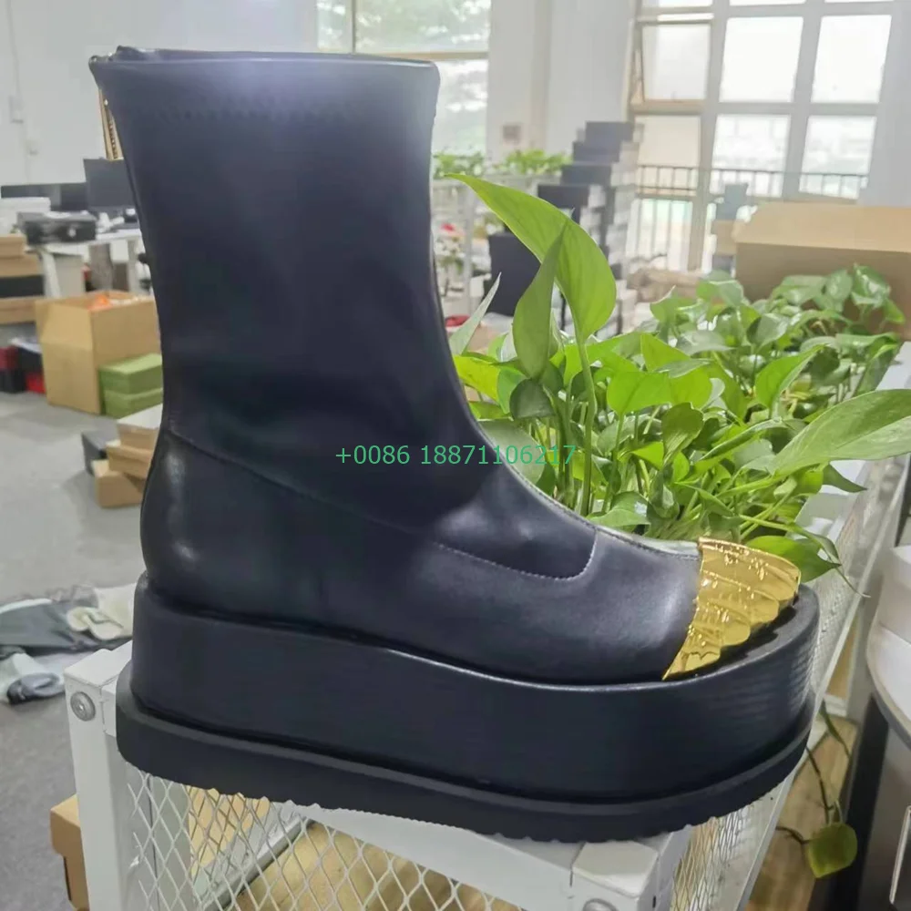 

Sexy Ladies Catwalk Five Finger Boots 2024 Autumn New Gold Five Finger Model Stage Boots Casual Street Fashion Black Long Boots