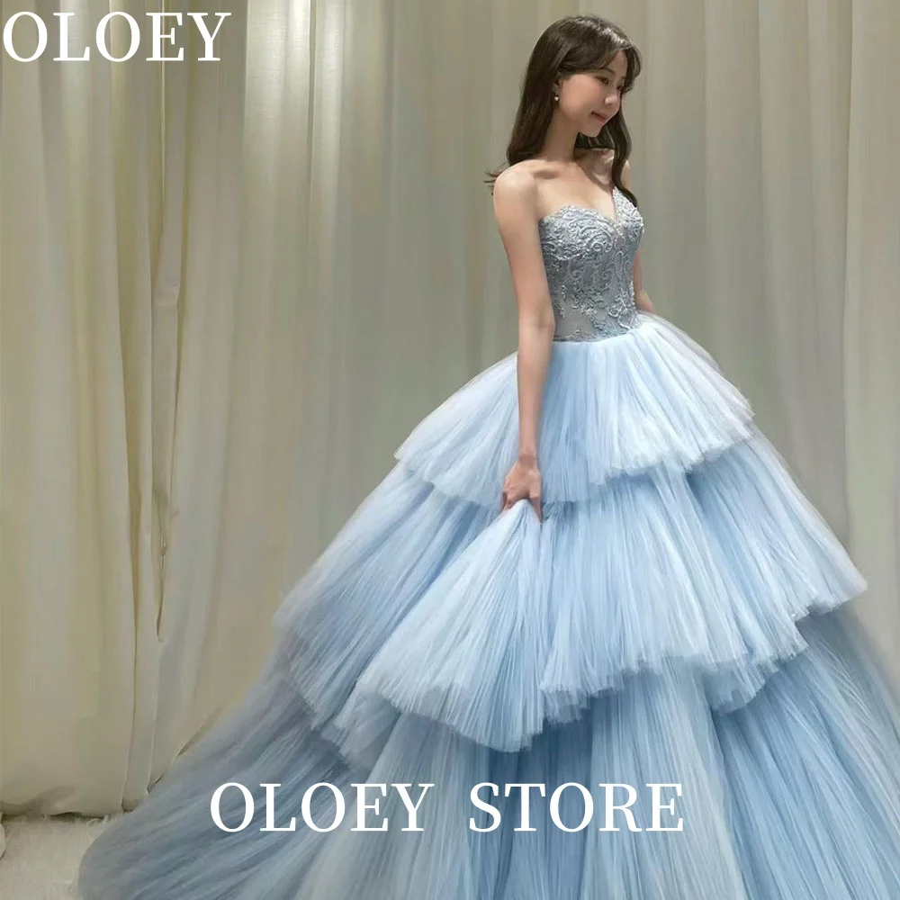 OLOEY Elegant A-line Tiered Evening Gown Dress Sweetheart Prom Gown Customized Women Korea Wedding Photo shoot Dress