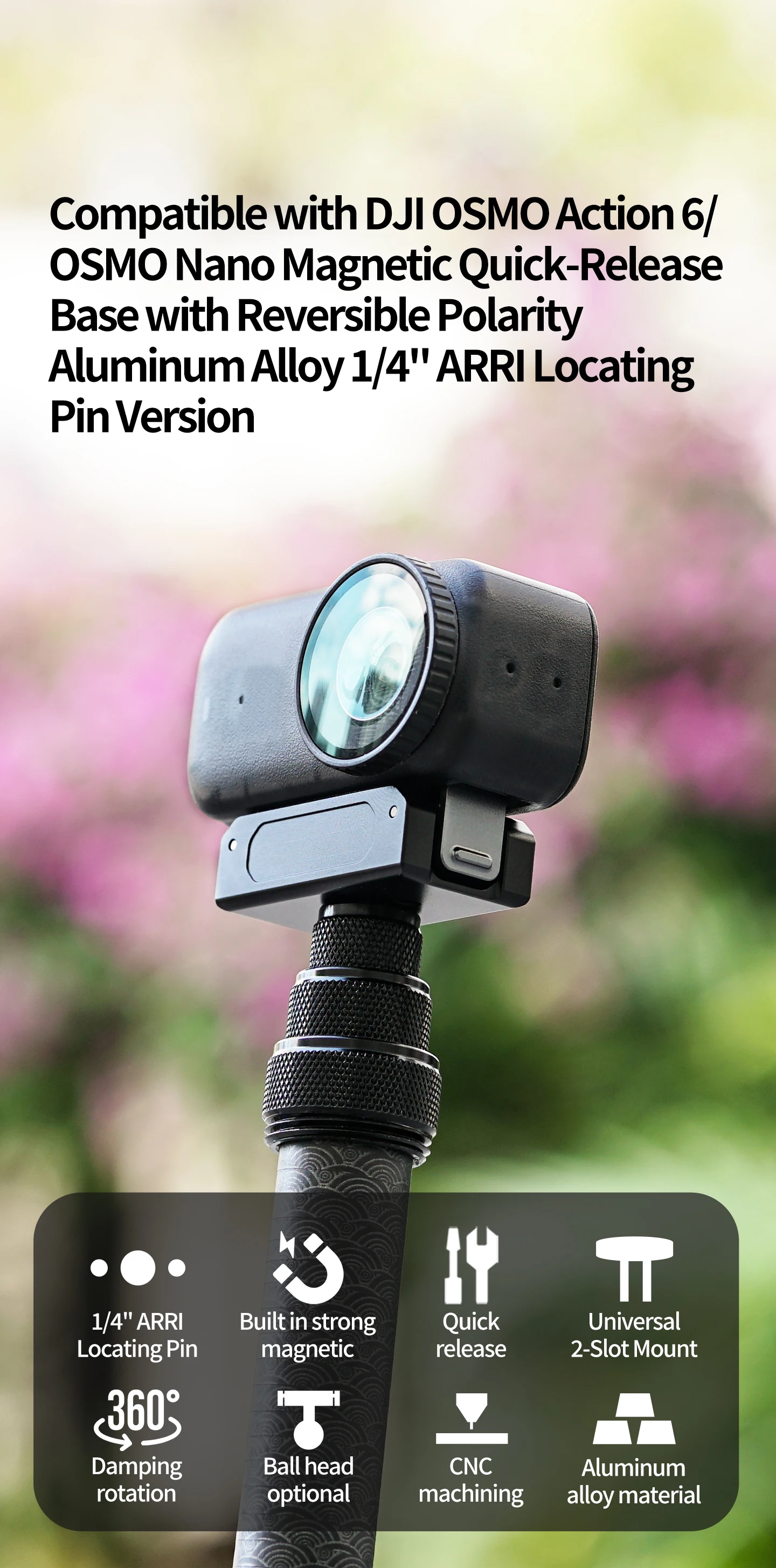 360 drehbarer Stativadapter, magnetische Halterung für DJI Osmo Nano Action 6, Kamera, POV, Vlog, Selfie-Stick, Helm, Schnellwechselhalterung – Detail 1