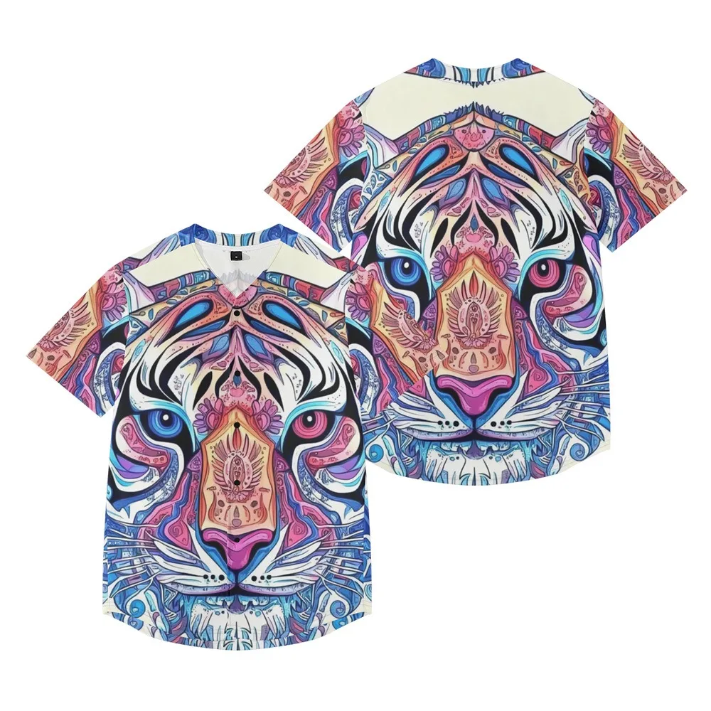 

Men's Vintage Tigers Cats Art Printed Baseball Jersey Streetwear Retro Lightweight Trendy Sports Breathable Unisex Clothing