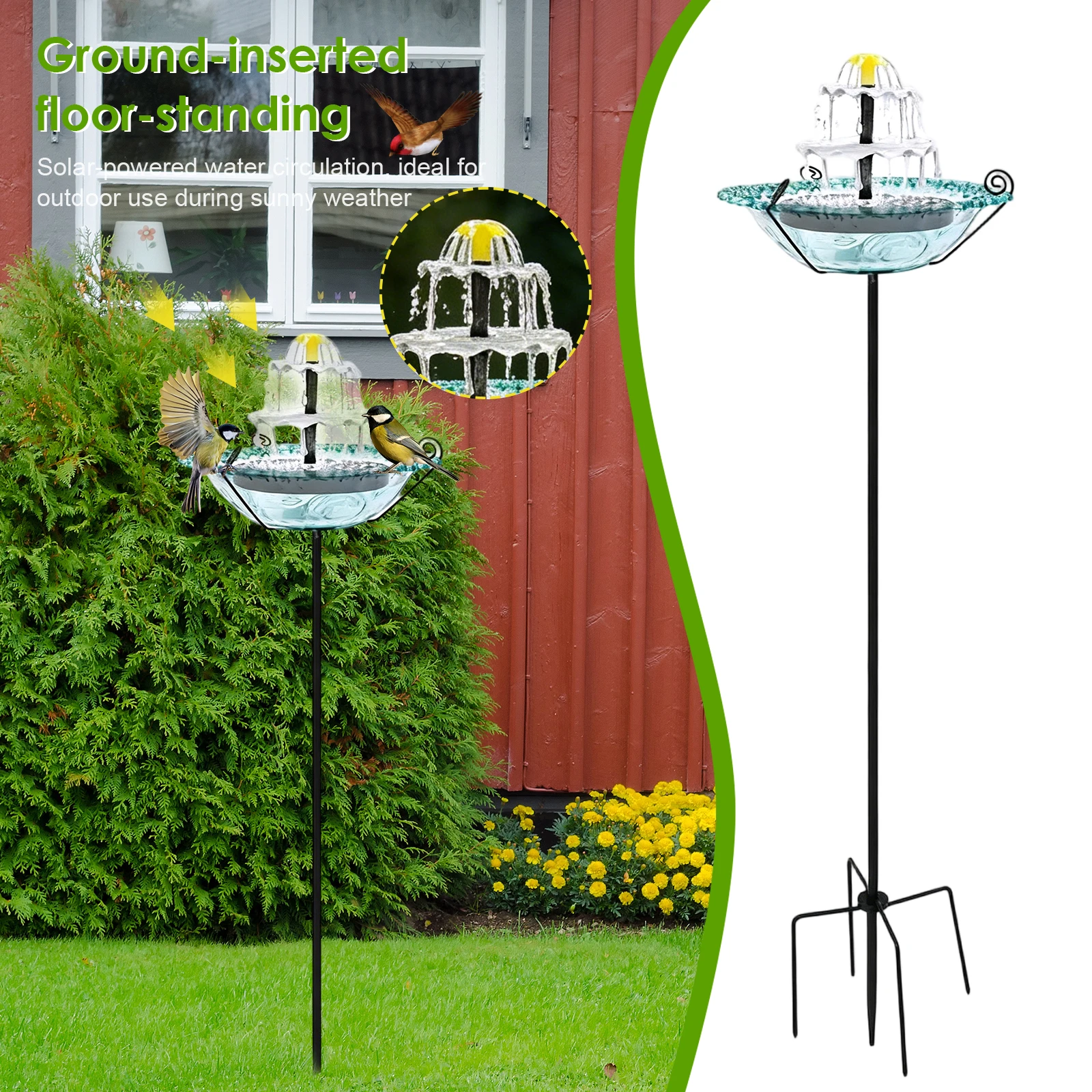 Bird Bath for Outside with Solar Fountain Bird Drinking Station Hummingbird Watering Container Garden Accent for Yard and Patio