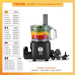 VEVOR Food Processor 9-Cup Vegetable Chopper for Chopping Slicing Shredding Puree and Kneading 600W Stainless Steel Blade  Black