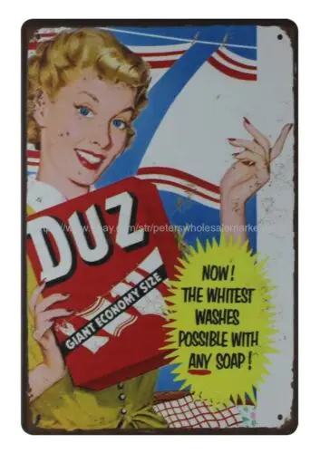 old wall 1950 Duz Laundry Detergent Ad Possible With Any Soap! metal tin sign