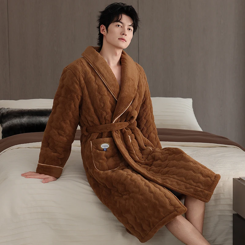 Men Bath Robe 3 Layer Clip Cotton Bathrobe Male Dressing Gown Pijamas Hombre