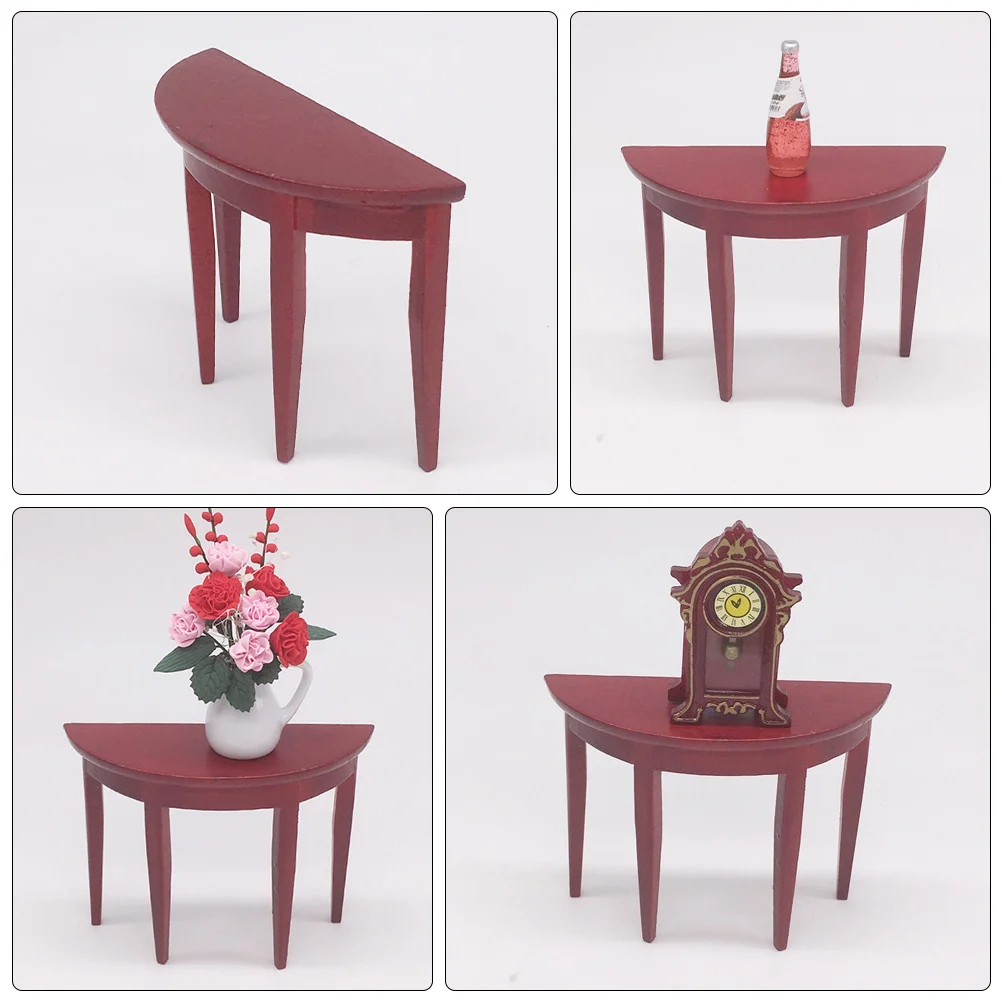 House Half Round Table Miniature Furniture Ornament Figurines Desks Coffee Wooden Model Baby The