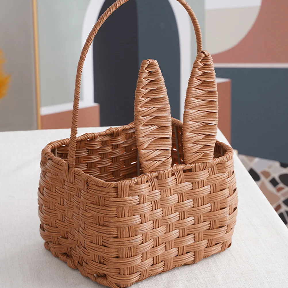 

Rattan Storage Basket Brown Hood Bread Decorative Holder Fruit Snack Vegetable Sundry Container Bedroom Living Room