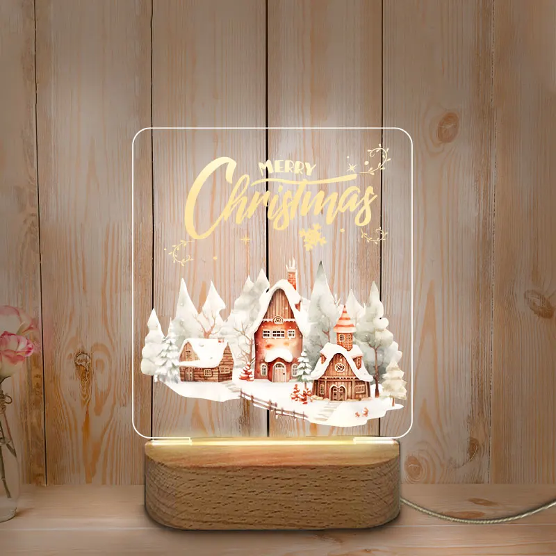 Veilleuse USB LED personnalisée avec base en bois, impression de documents, cadeaux de festival, veilleuse de chambre à la maison, décoration de Noël