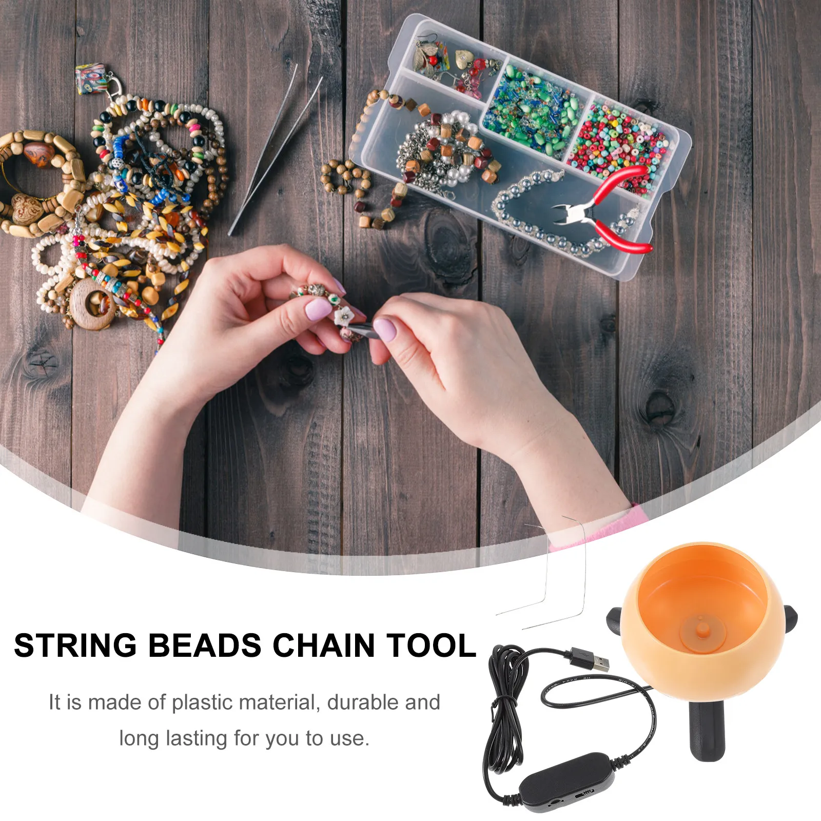 Bead Spinner for Jewelry Making Beads Beading Tool with Needle Orange DIY Crafts Bowl