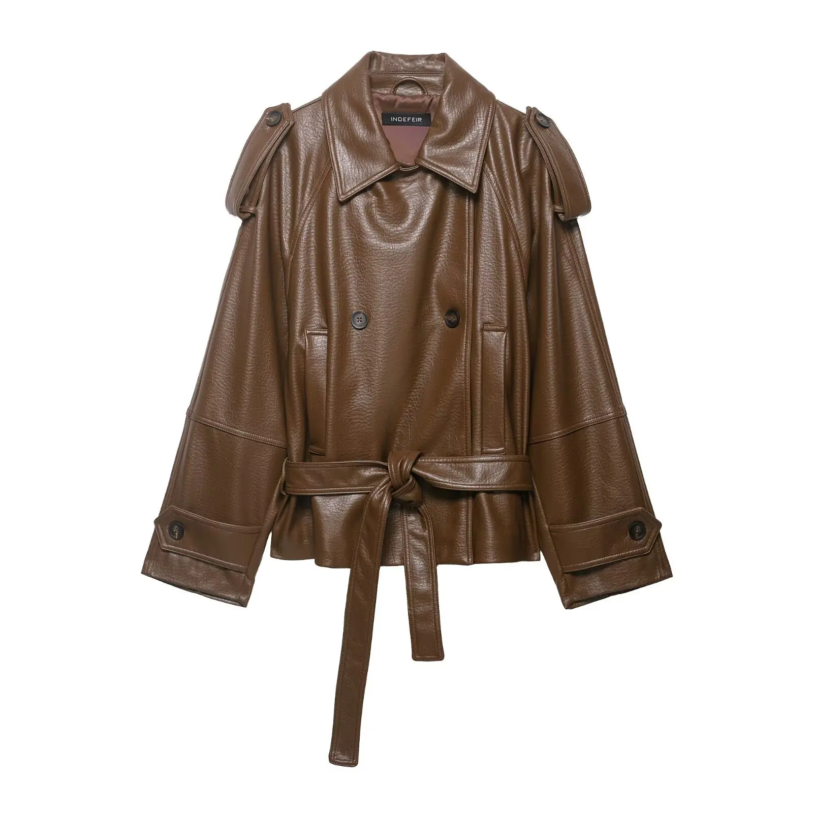 

2026 Vintage Women's Trench Coat Faux Leather Cropped Jacket Woman New Outdoor Coats Women's Windbreaker Fashion Outerwears