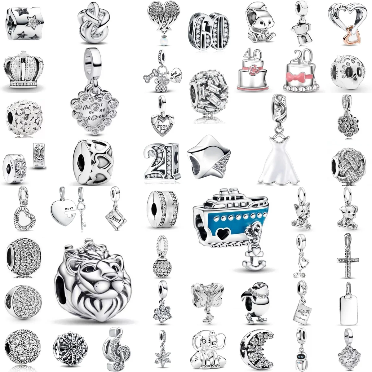 

925 Silver Color Ship Penguin Lion Cross Paw Cake Charms Beads Fit 925 Original Bracelets Fine DIY Birthday Jewelry Gifts