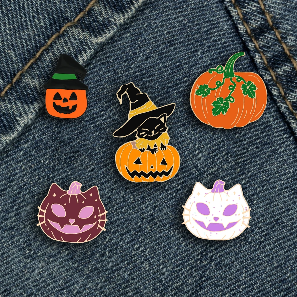 Funny Halloween Enamel Pins Cute Smile Pumpkin Ghost Brooches Clothes Lapel Pin Accessories Bag Metal Badge Gift for Kids Friend