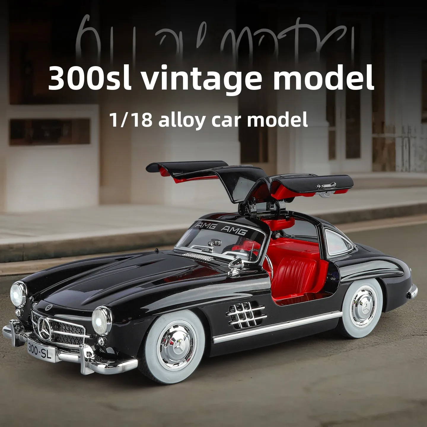 

1:18 300SL модель автомобиля из сплава, звуковые и световые эффекты, элитный реквизит для украшения ресторана в стиле ретро