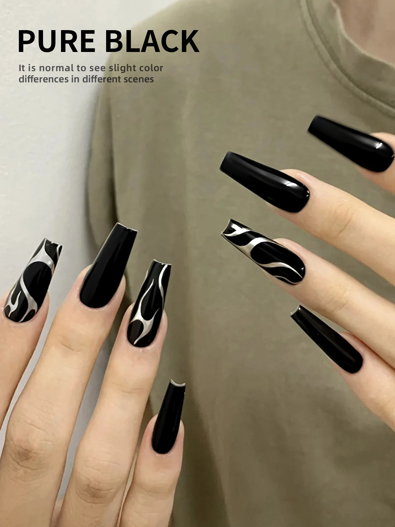 طلاء أظافر أسود بالأشعة فوق البنفسجية/LED سعة 15 مل، غير معطر، عالي اللمعان، عطر - مجاني. للمانيكير الفرنسي والصالونات DIY