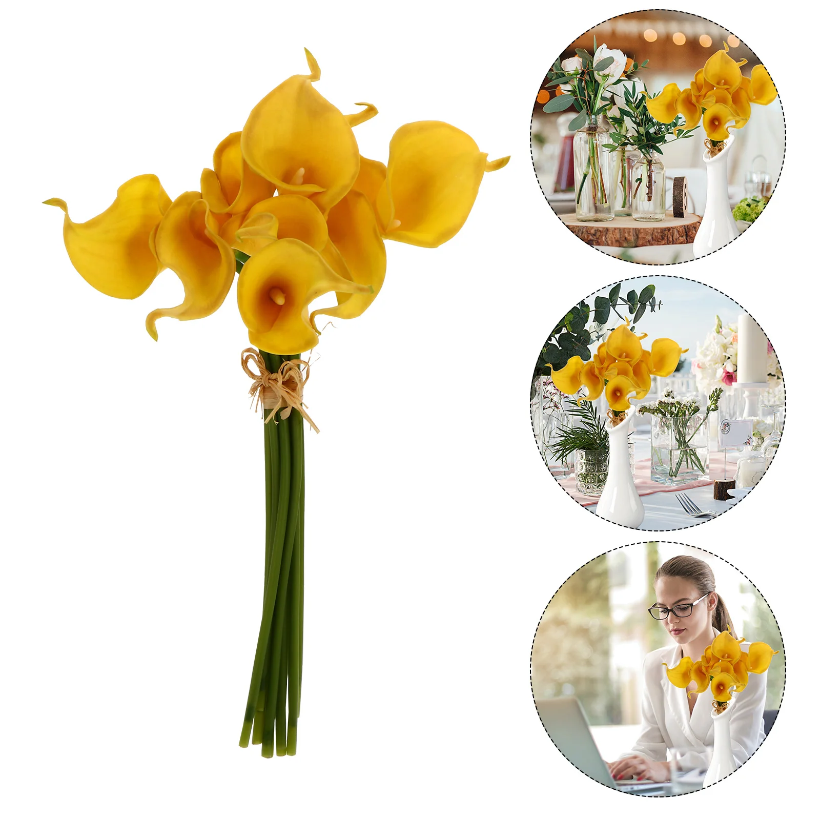 

20pcs Mini Calla Lily Artificial Flowers Decor For Wedding Bridal Bouquet Home Office Party Festival Hotel Garden