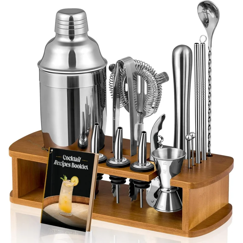 

Ultimate Home Bar Set: Complete Cocktail Shaker Kit with Metal Stand & All Essential Bartender Tools