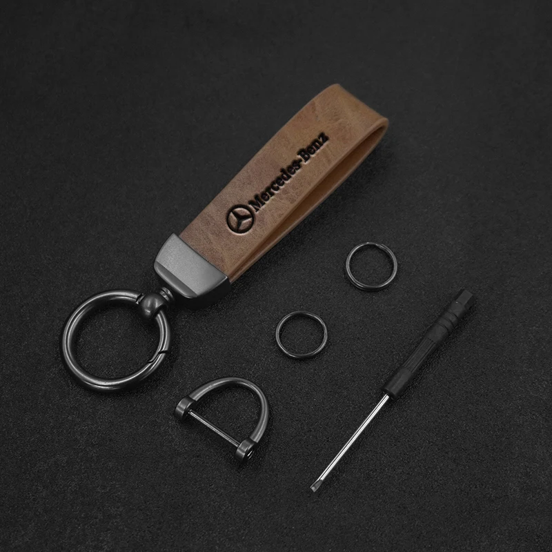 Zinc Alloy Car Logo Vintage Leather Keychain Key Ring For Mercedes Benz AMG Smart W205 C300 W203 W206 W108 W124 W126 W140 W168