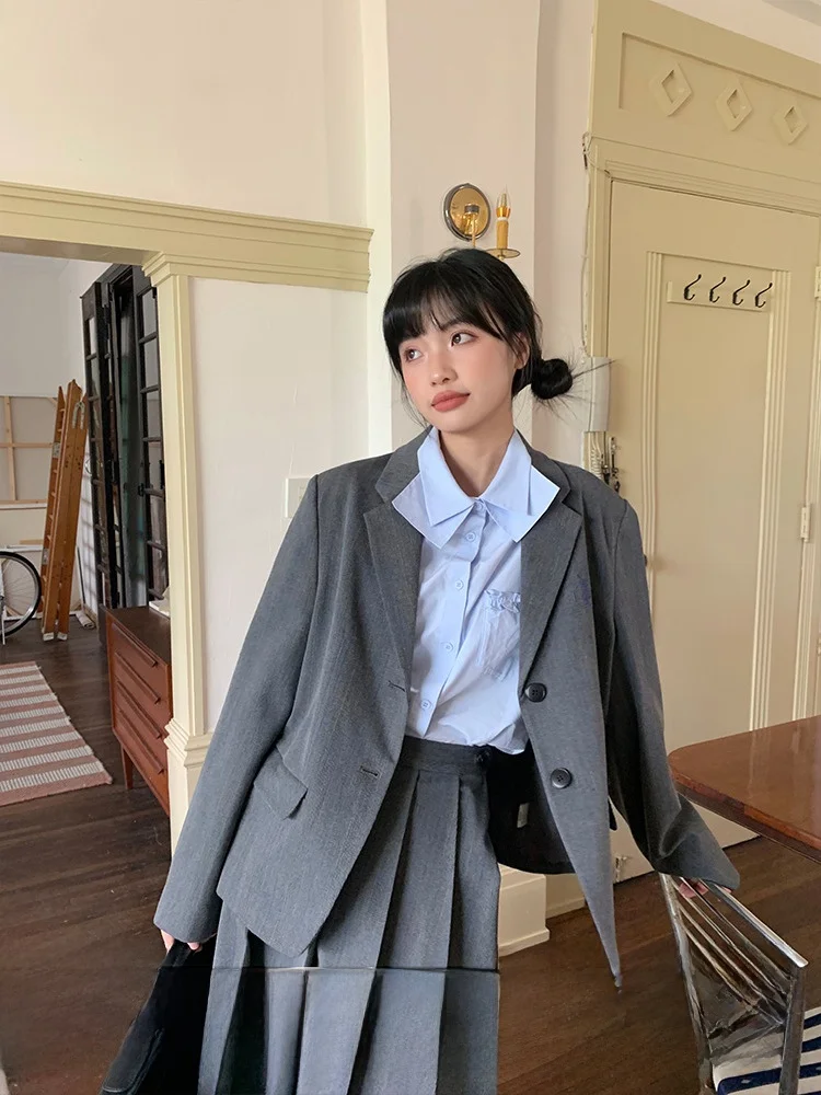 

Horide Spring Outfit Embroidered Loose Suit Jaet High Waist Skirt Set Women's Faion Polyester Blend Long Sve