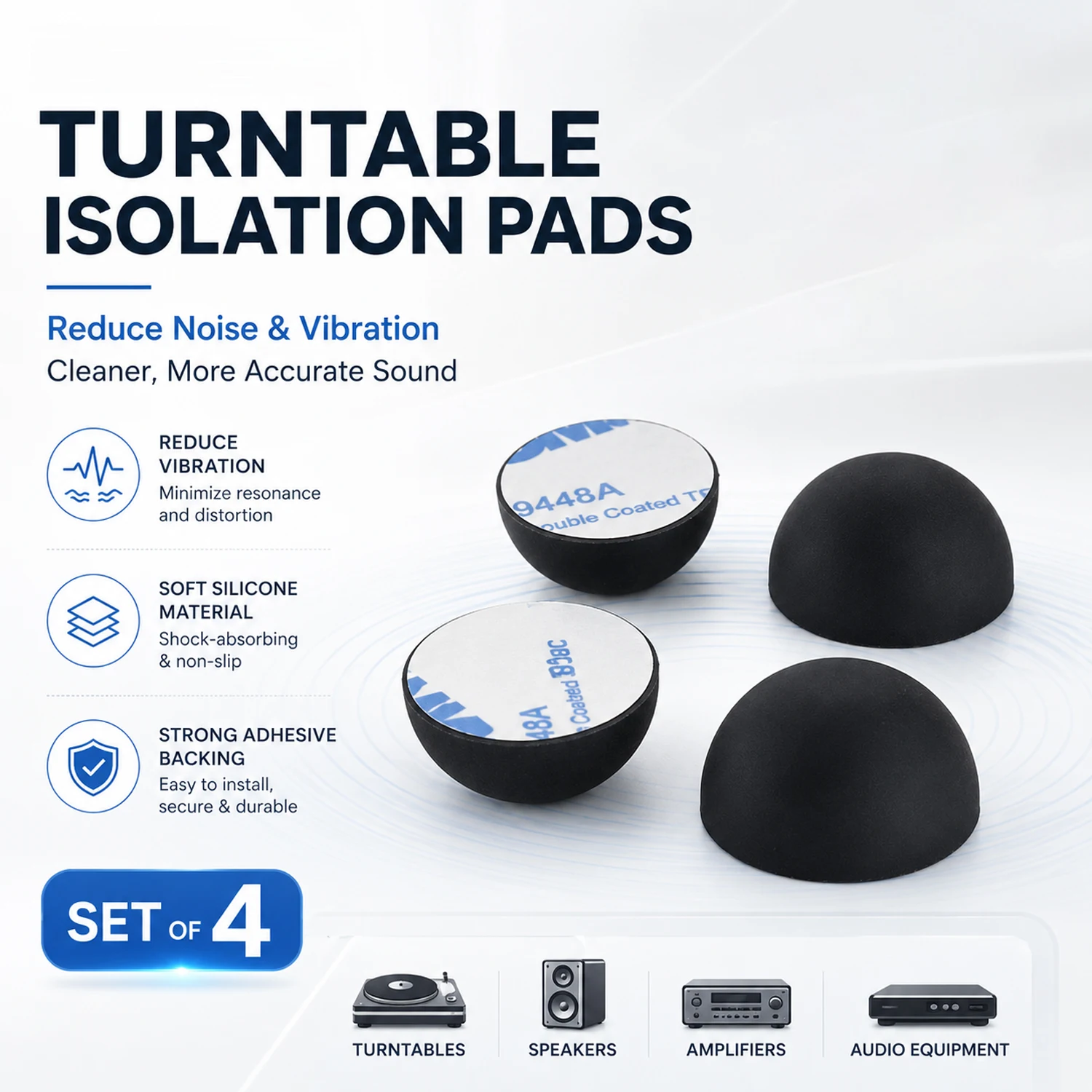 4Pcs Turntable Isolation Feet 20mm Silicone Vibration Dampers Anti Slip Pads for Vinyl Record Player Phonograph Shock Absorbing