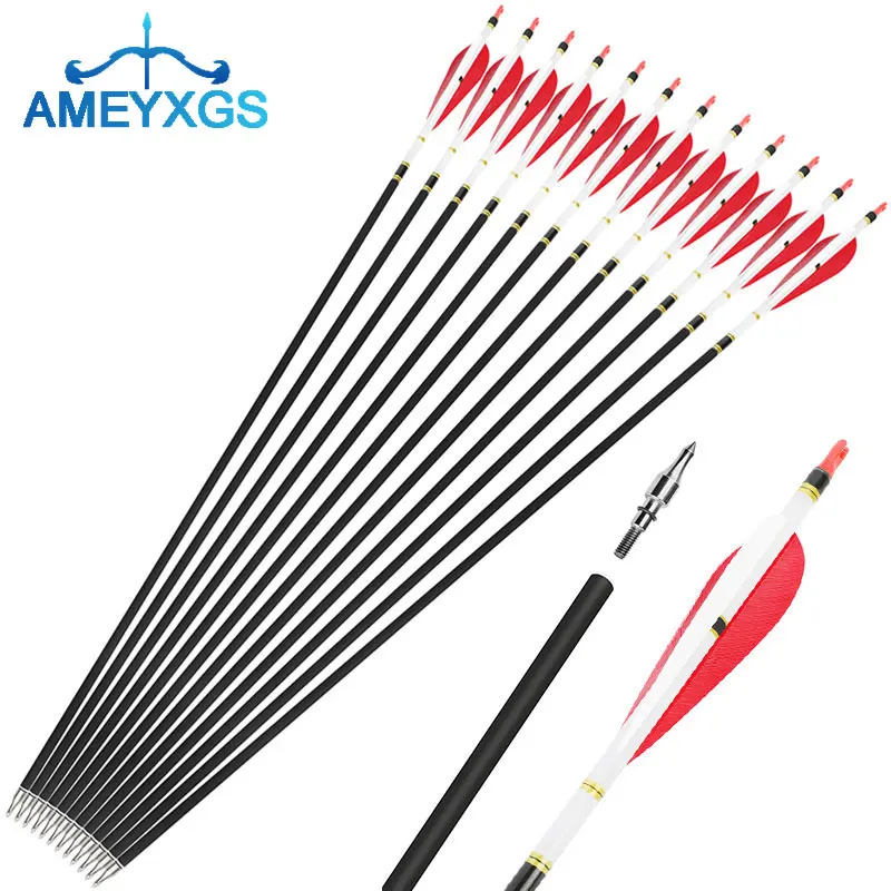 6/12pcs 30inch Carbon Arrows Spine 500 Archery Hunting Arrow 4