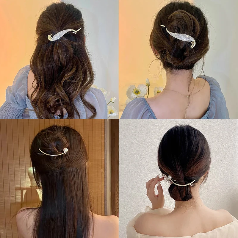 Elegant S Shape Pearl Hair Claw Clip for Women Hair Bun Hairpin Headwear Rhinestone Metal Barrettes Banana Twist Clips Jewelry