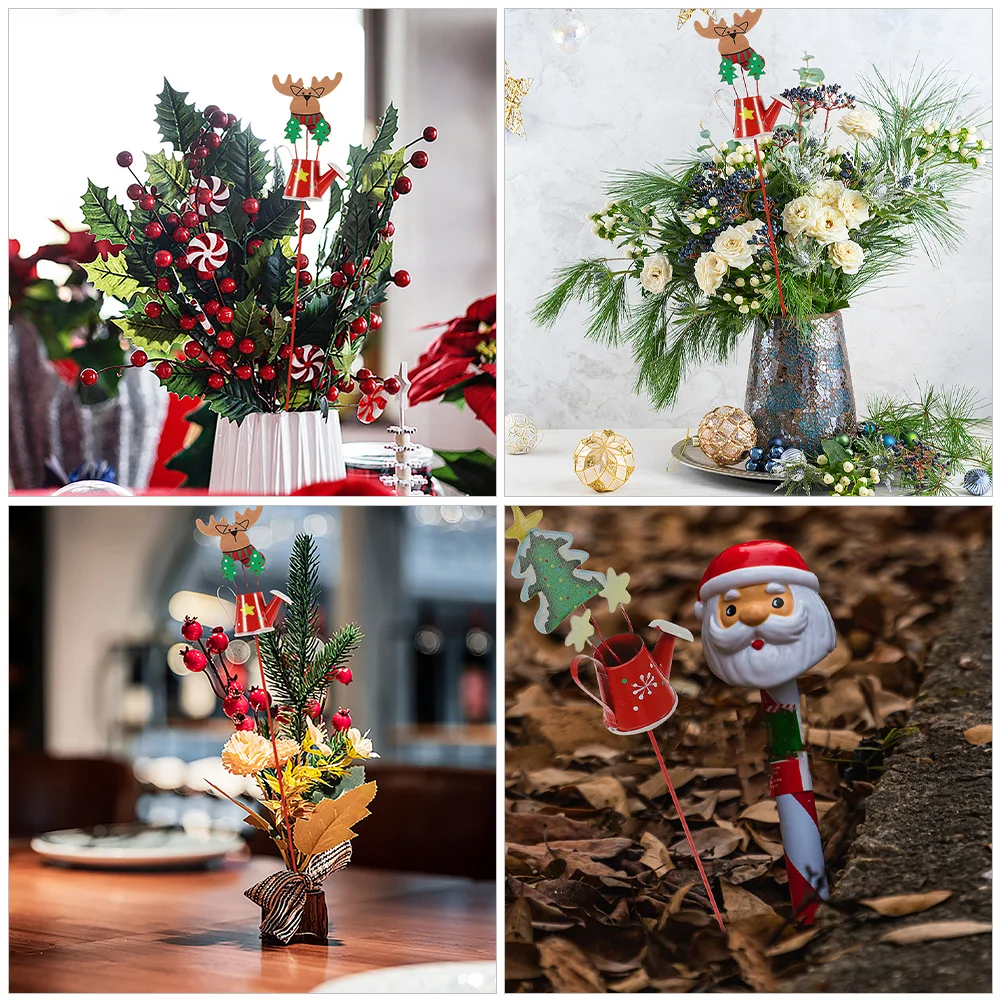 

3Pcs Christmas Garden Stake Metal Xmas Kettle Stake Outdoor Lawn Decoration Plant Pot Sign Ornament Plant Pot Sign