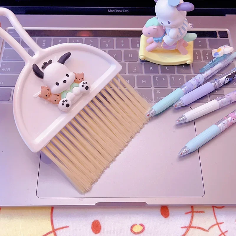 Sanrio Hello Kitty Mymelody Desktop Broom Dustpan Set Cartoon Kawaii Computer Keyboard Cleaning Debris Brush Mini Small Swipe