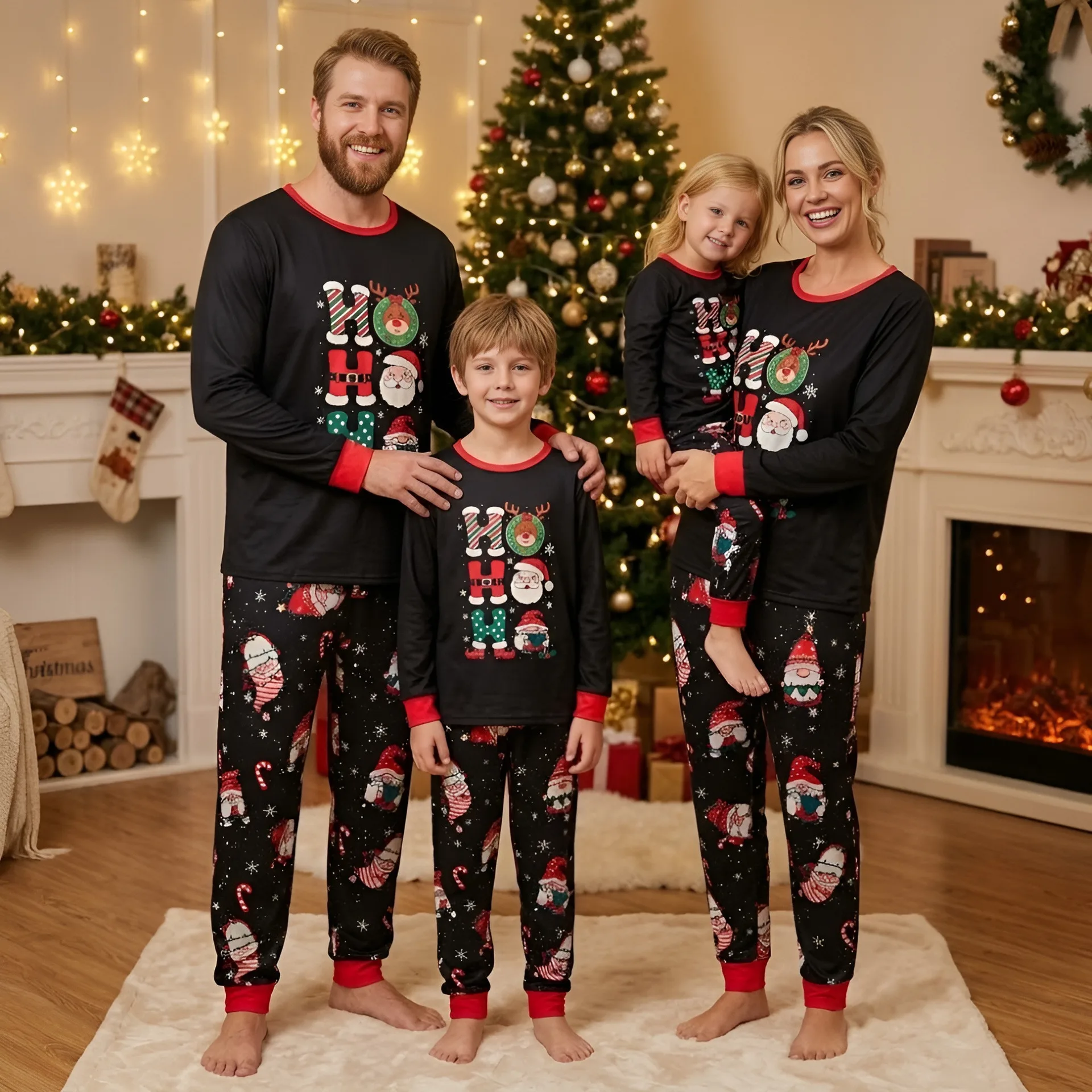 Merry Christmas Reindeer Print Family Matching Outfits Cute Loose Sleepwear Set Adults Kids Xmas Costumes Party Look Soft Pyjama