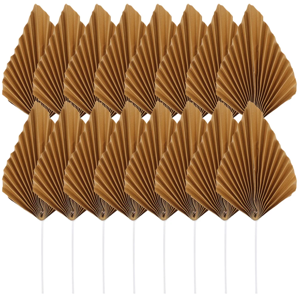 16 Pcs Paper Cup Palm Leaf Insert Miss Cake Gold Accent Decor Plastic Happy Birthday Decorations Women