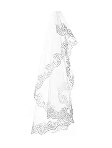 One Layer White and Ivory Lace Edge Bridal Veils Wedding Accessories