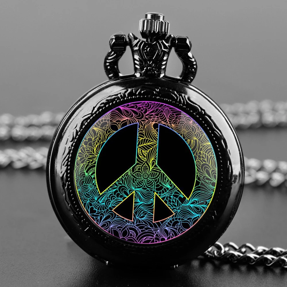 

Кварцевые карманные часы Peace And Love Design со стеклянным куполом и циферблатом с арабскими цифрами, прочная цепочка, идеальные подарки для мужчин и женщин