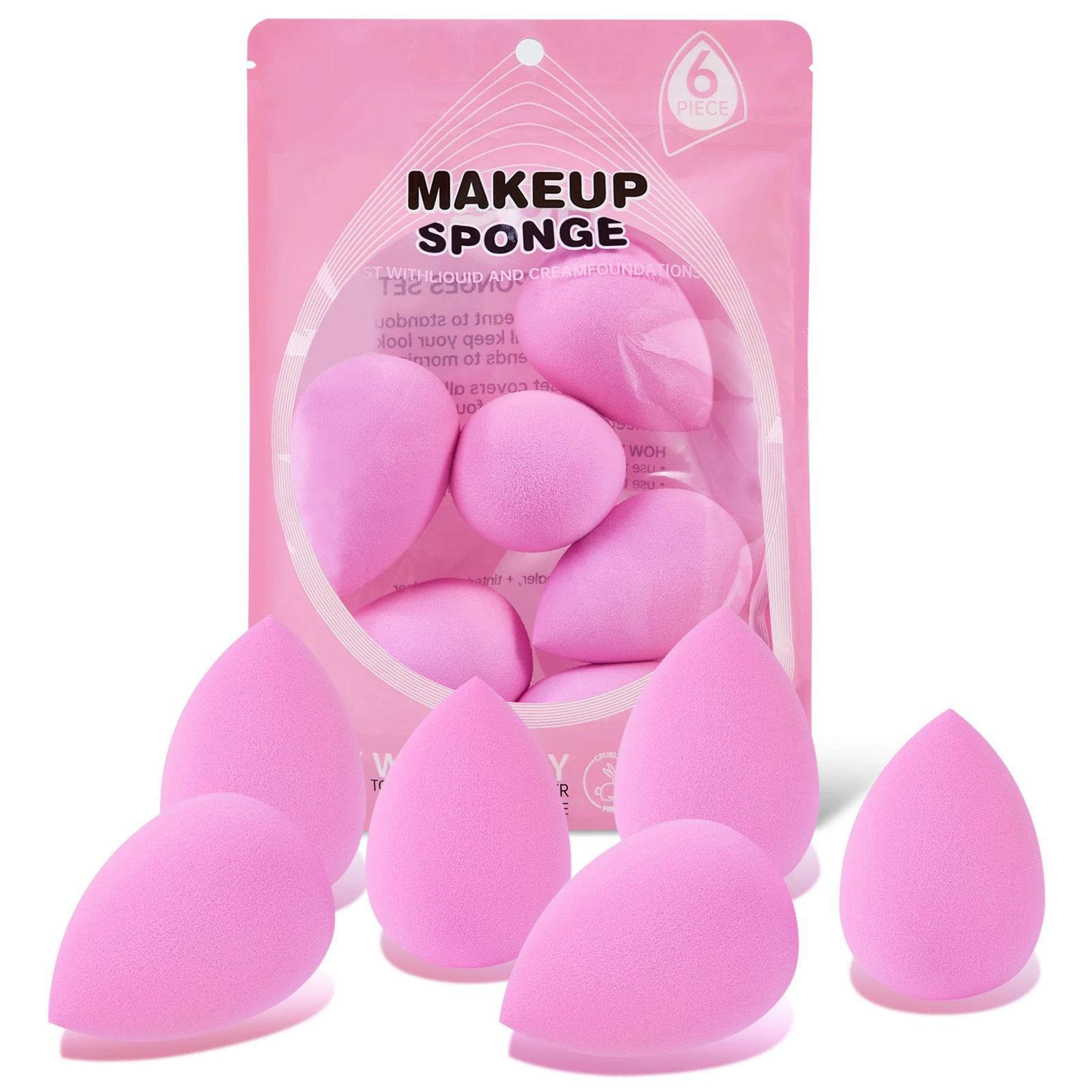 

6 Pcs Beauty Egg Fine Tip Flat Bottom Even Application High Resilience Makeup Egg Sponge Purple Pink