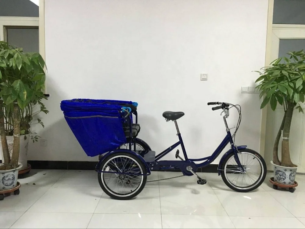 SH-T058 single speed or 6-Speed Man power Tricycle with Baby Seat and Rain Cover custom