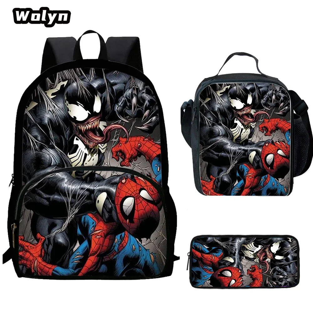 3Pcs Set Anime Movie v-ve-n-nom School Backpack,Lunch Bags,Pencil Bags Cartoon School Bag for BoyGirl Suitable for 4-8 Years Old